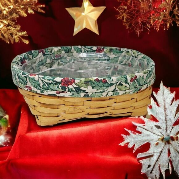 Longaberger 2001 Round Basket With Holy Liner & 5 Comparment Divided Protector - Picture 1 of 9
